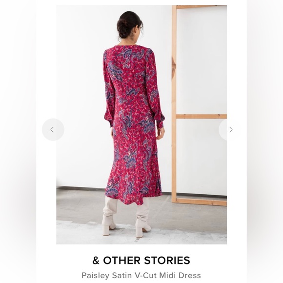 & Other Stories Pink Paisley Long Midi Dress Size 12 - Picture 5 of 11